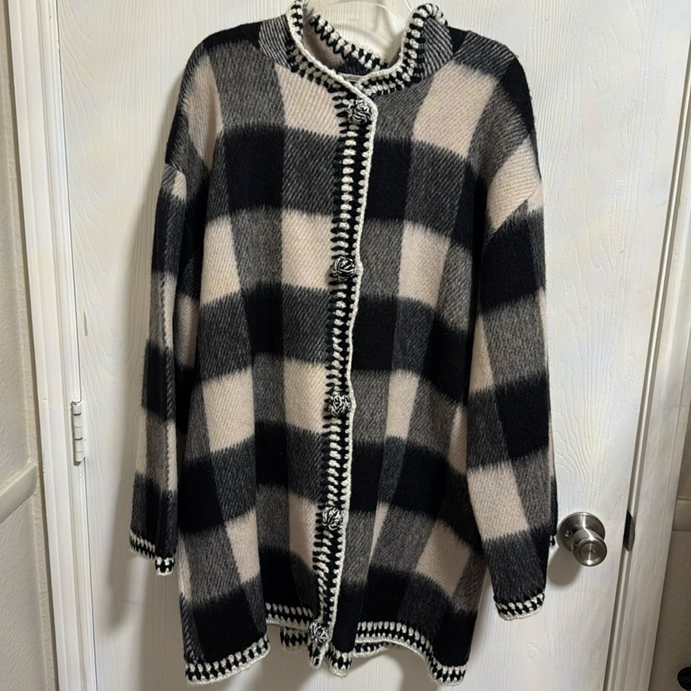 NWT‎ FAHERTY Aster Wool Blanket Coat XL Boulder Buffalo Check Hand Crochet Warm.